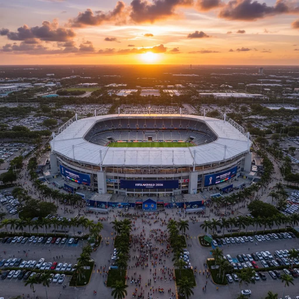 Aerial view of Hard Rock Stadium in Miami before a World Cup 2026 match
