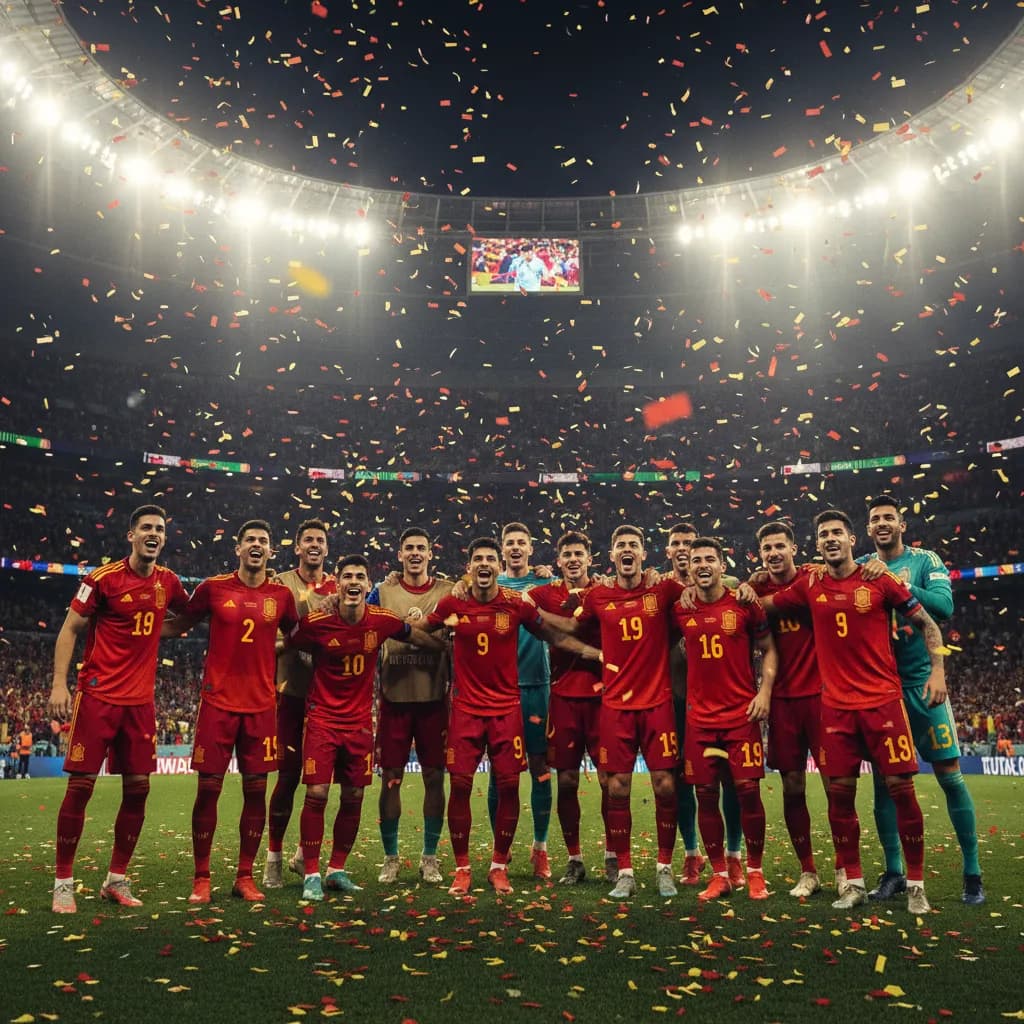 Spain fans waving flags in a packed San Francisco stadium