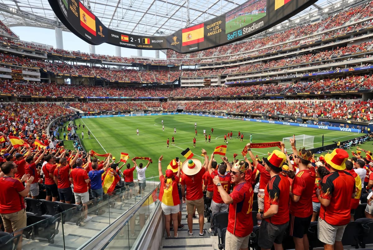 Bright World Cup match-day scene in Los Angeles · Inglewood.