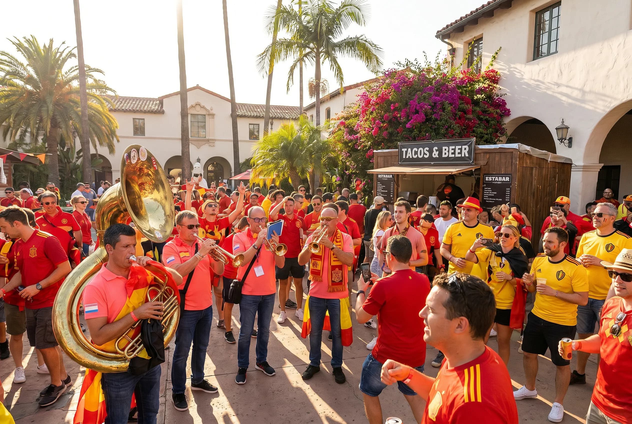 World Cup supporters navigating Los Angeles · Inglewood during match day.