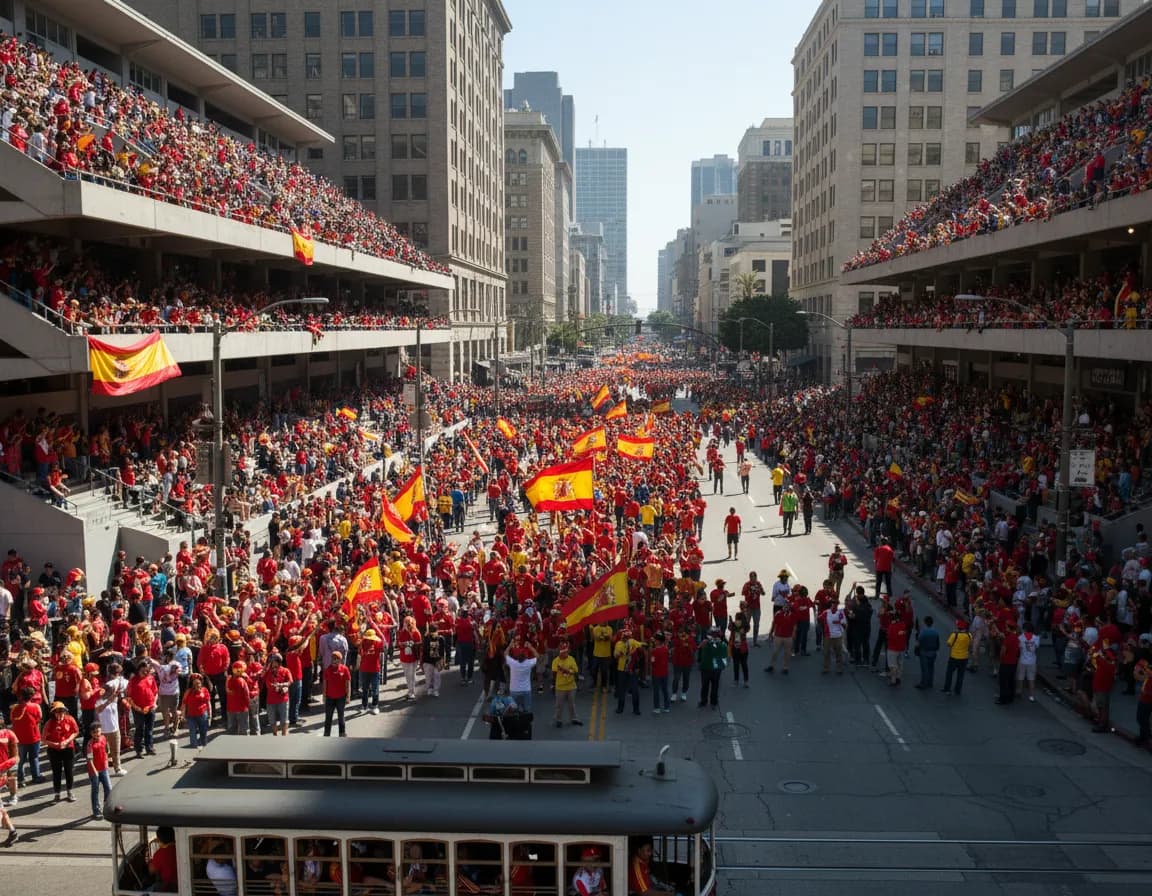 Bright public fan atmosphere for Spain in Los Angeles