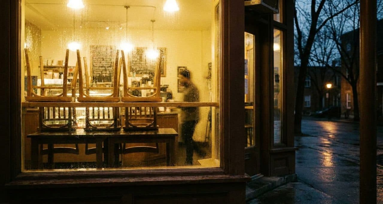 Spain vs Peru and the Late Café Windows Still Glowing - scene