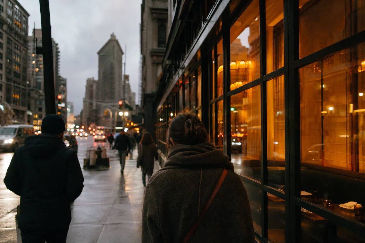 NYC experience scene for S&P in Flatiron: A Counter Lunch for Hot-Dog-Day Searchers