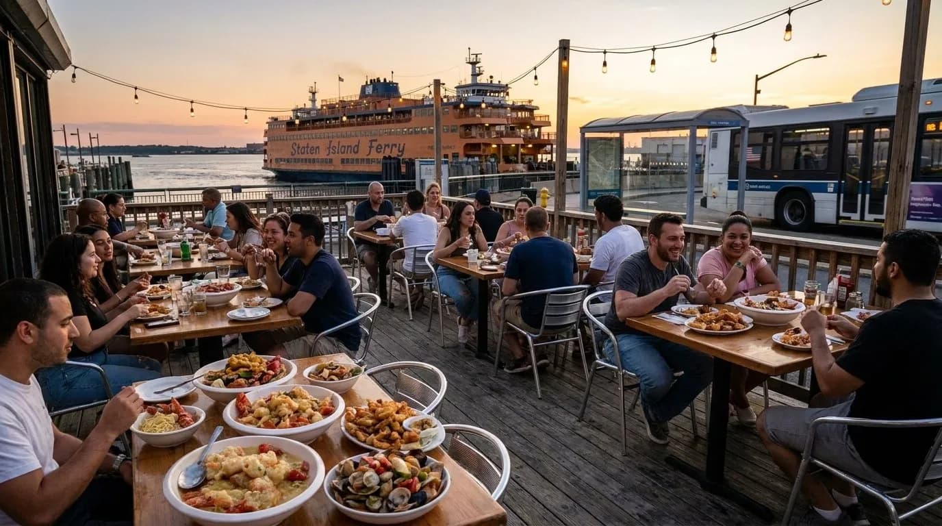 Cover scene for Staten Island Waterfront Seafood Stops for Sunset Tables