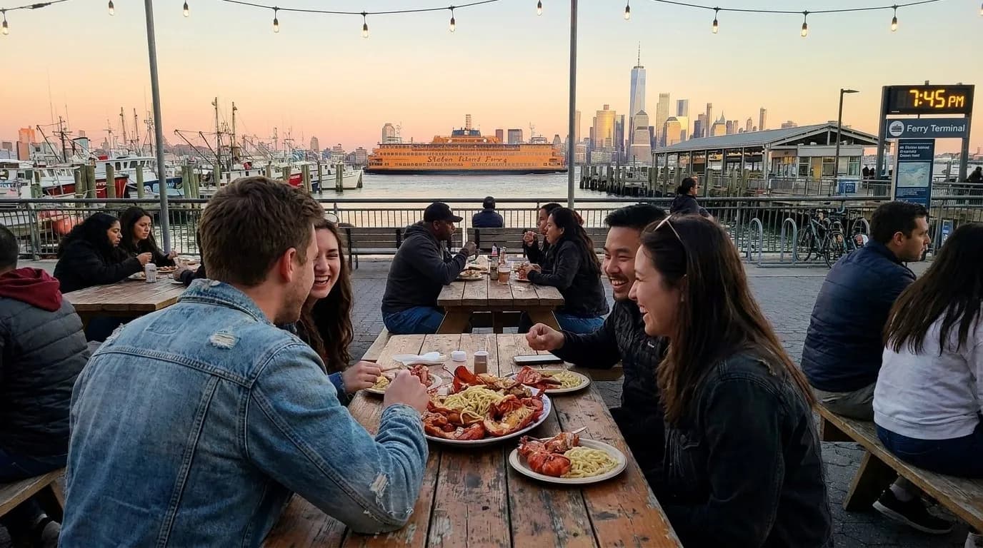 NYC experience scene for Staten Island Waterfront Seafood Stops for Sunset Tables