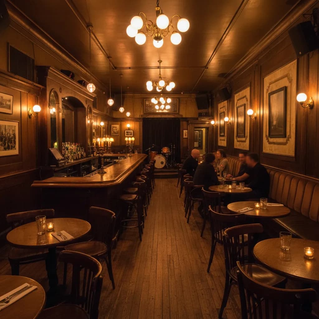 Editorial-style realistic scene inspired by St Mazie Bar & Supper Club in New York.