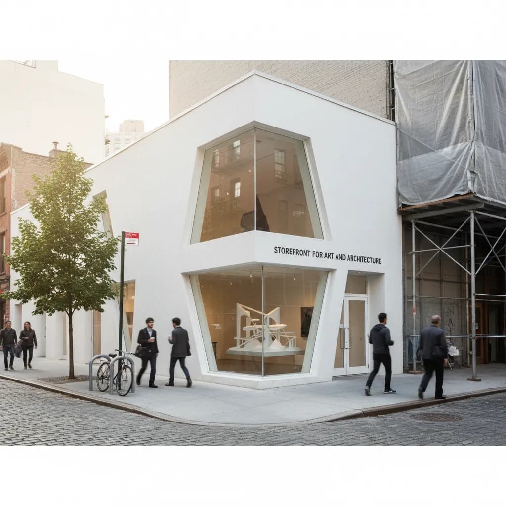 Editorial-style detail scene for Storefront for Art and Architecture in New York.