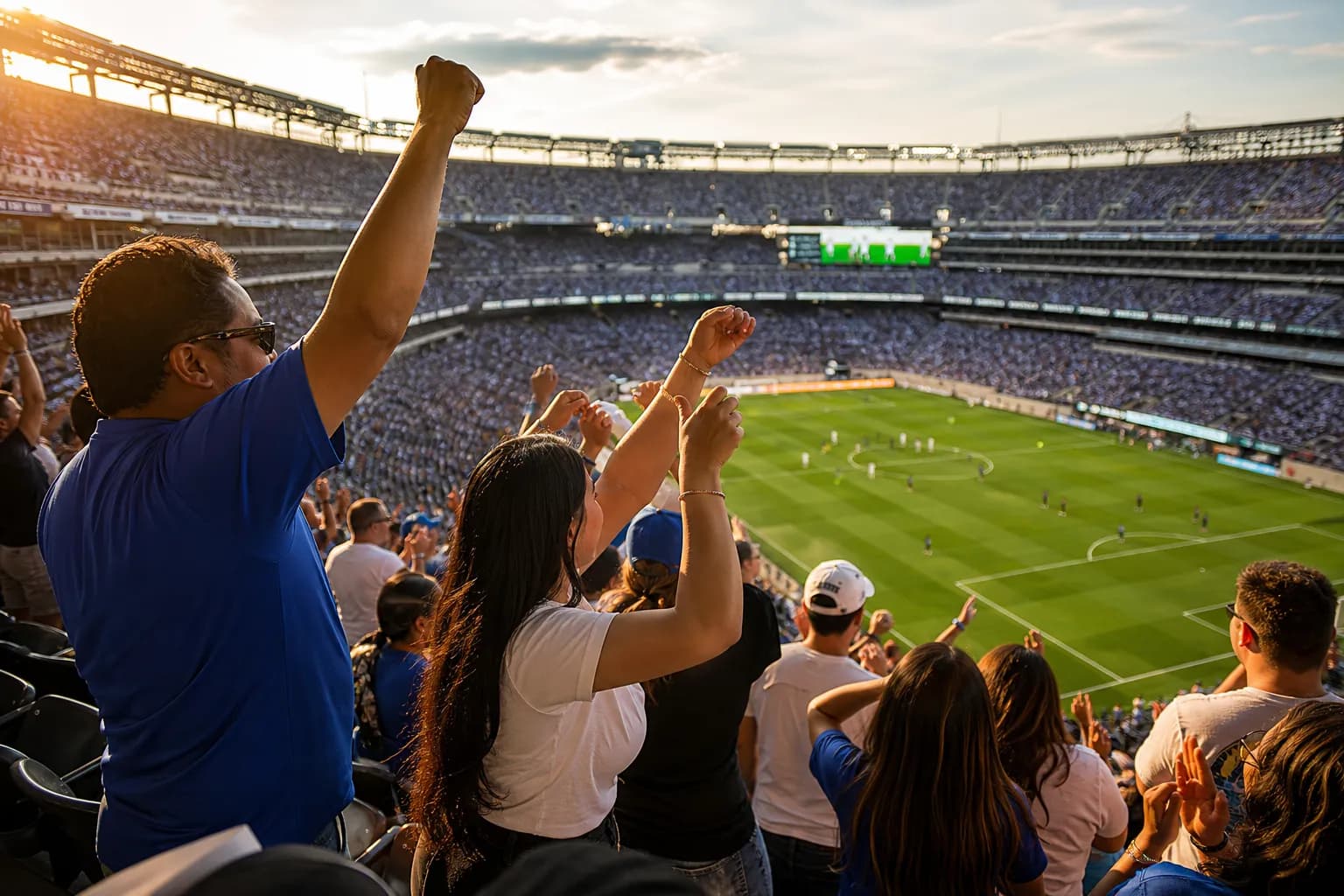 World Cup supporters navigating New York · New Jersey during match day.