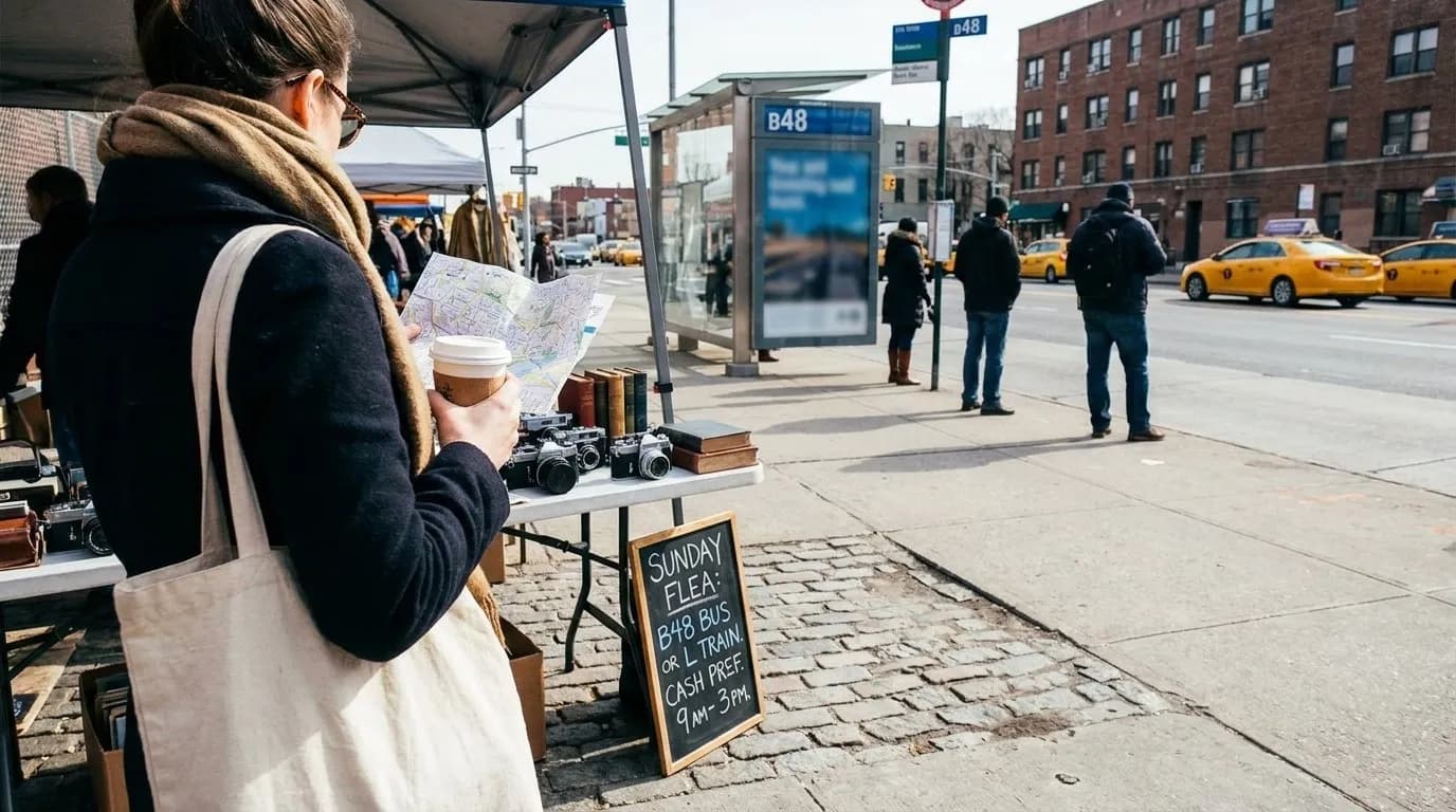 NYC experience scene for Sunday Flea Market Routes With Coffee and Minimal Backtracking