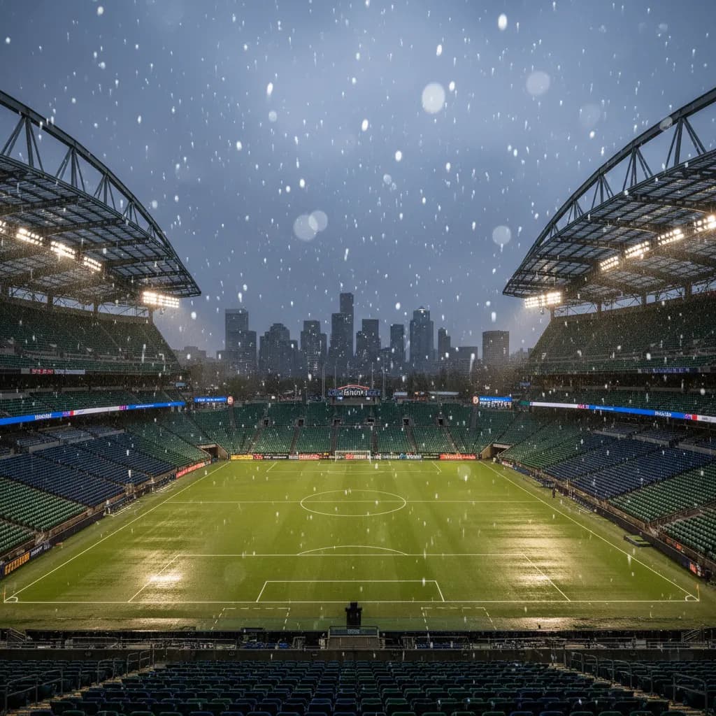 Lumen Field in Seattle during a rainy World Cup 2026 match between Sweden and Japan