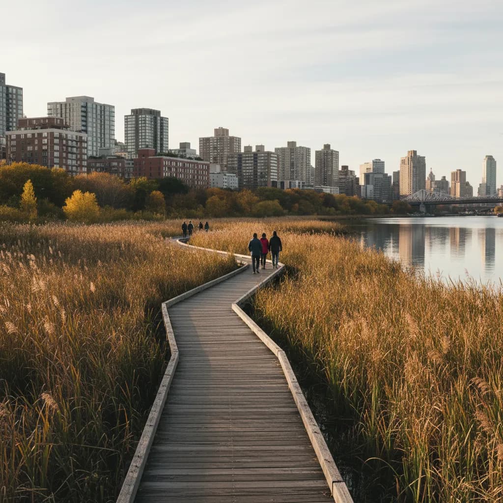 Editorial-style realistic scene inspired by Swindler Cove Park in New York.