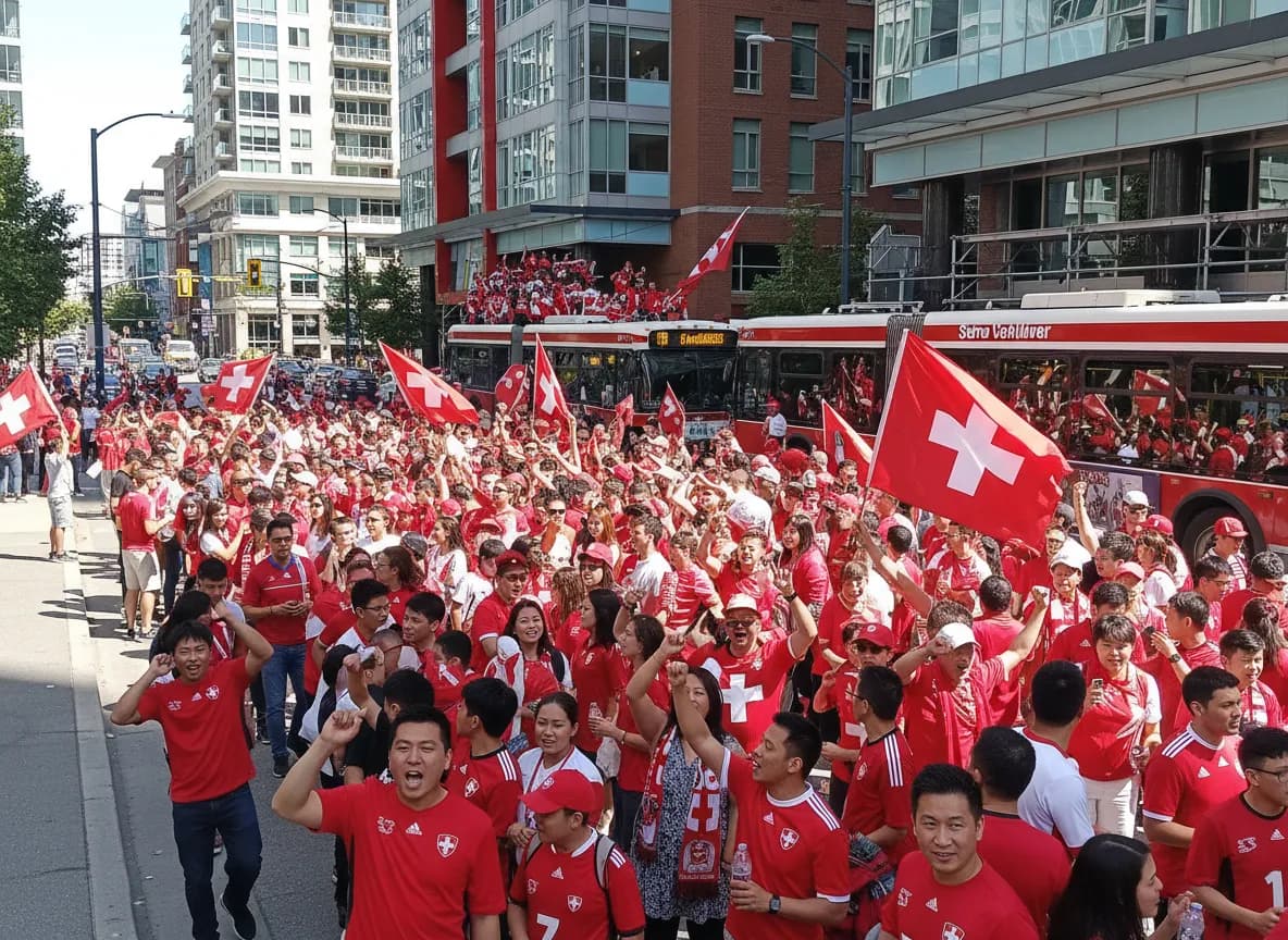 Bright public fan atmosphere for Switzerland in Vancouver