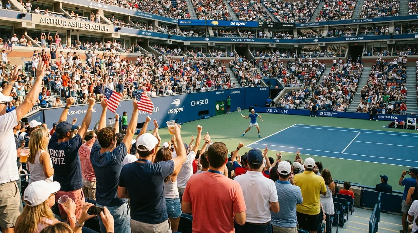 Bright US Open tennis atmosphere illustrating Taylor Fritz’s Best Route to a First US Open Title.