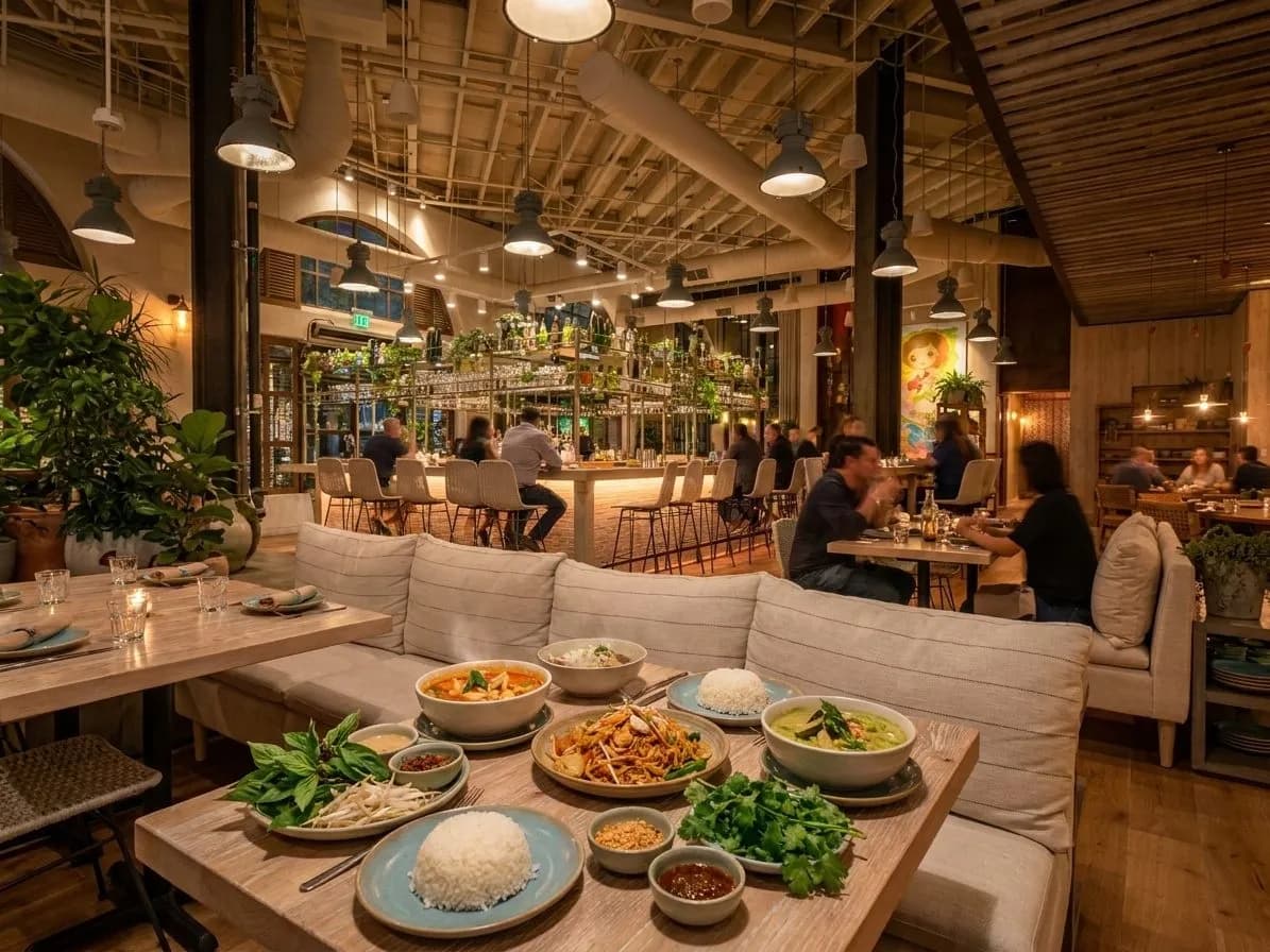 Late-night Thai dishes arranged on a table in Los Angeles