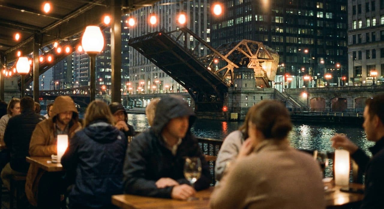 The Chicago Riverwalk at Midnight When the Bridges Lift - cover image