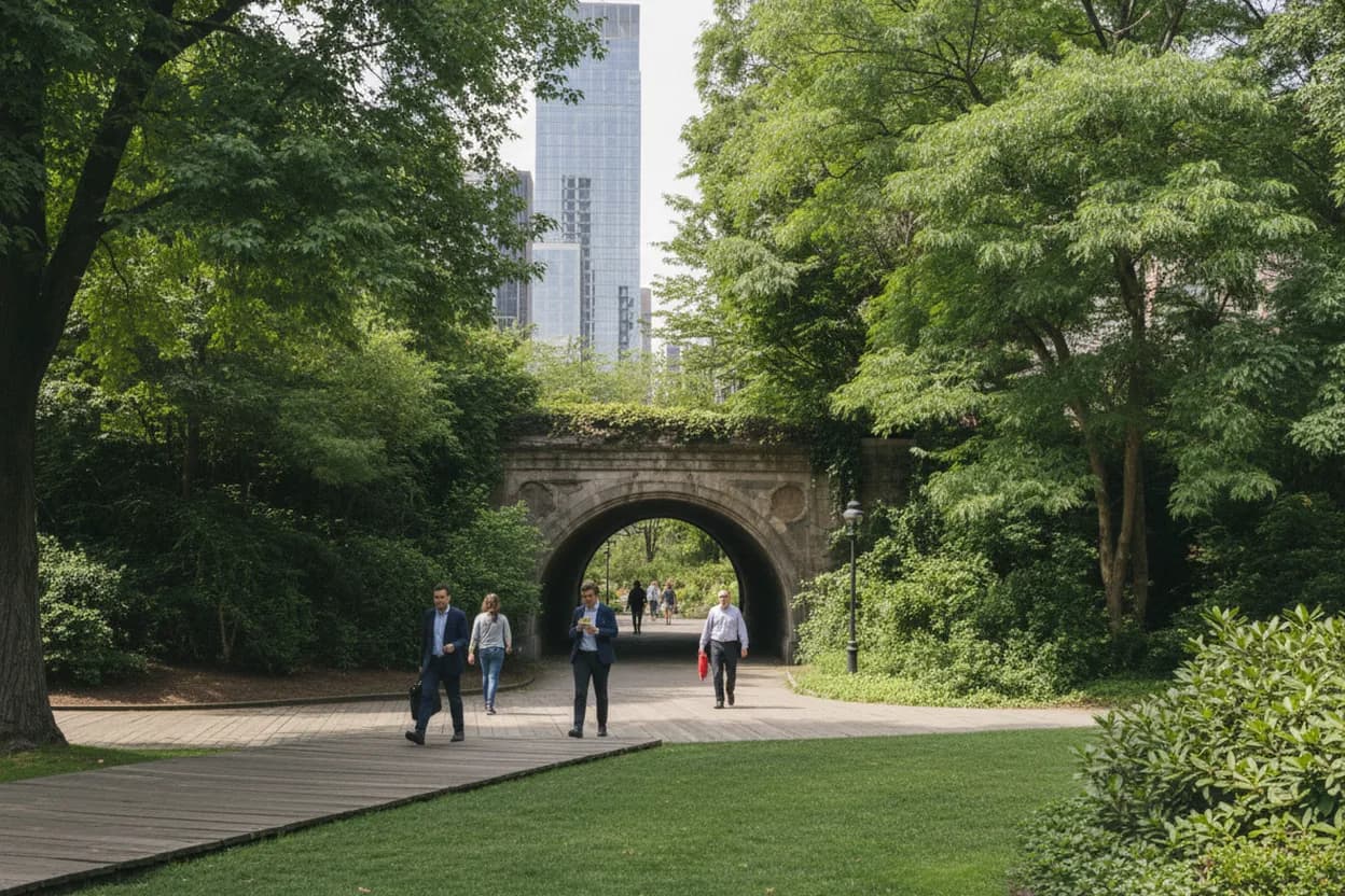 NYC experience scene for The Elevated Acre: A Free FiDi Lunch-Break Escape Above the Street
