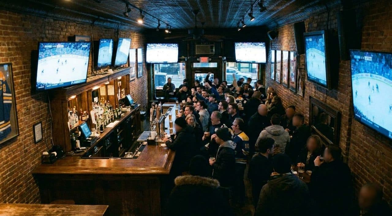 The Icehouse Bar Streaming Golden Knights vs Hurricanes With Cold Pints and Hot Wings - scene