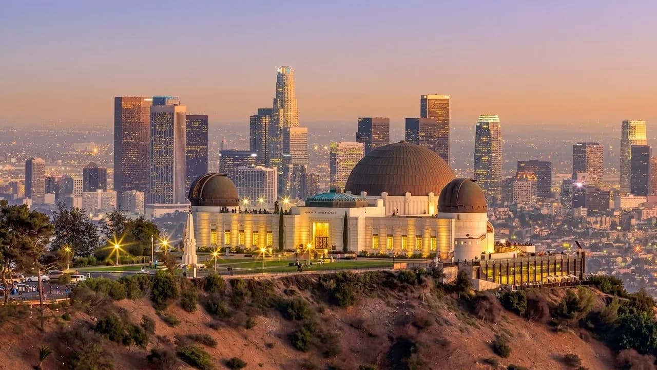 Griffith Observatory overlooking Los Angeles at golden hour