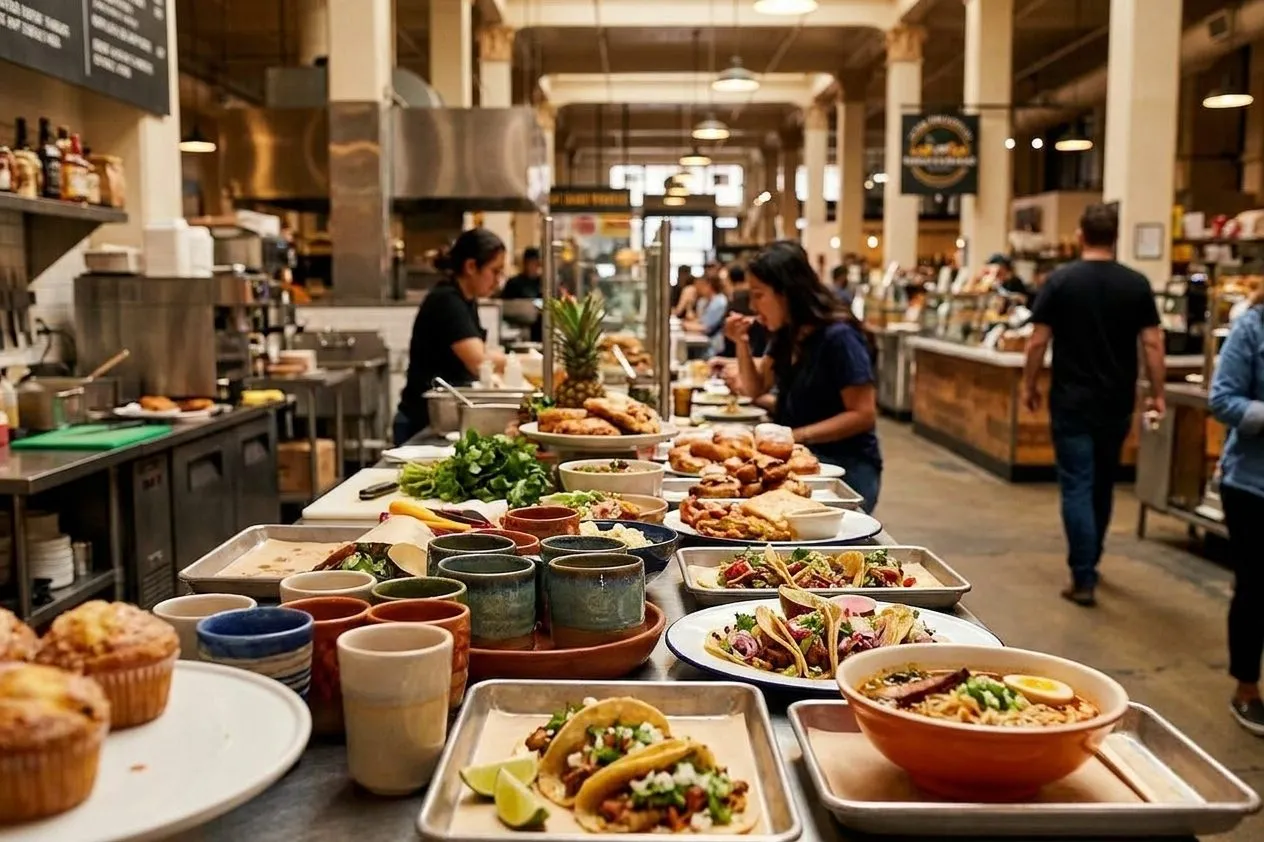 Grand Central Market food counters in downtown Los Angeles