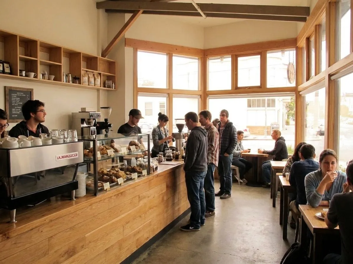 Coffee counter inside Andytown Coffee Roasters in the Outer Sunset.