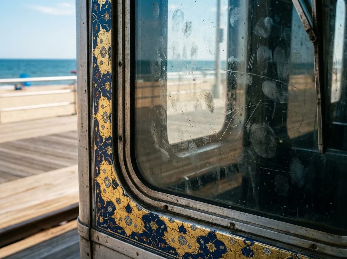 the Q train's elevated curve into brighton beach when the ocean appears