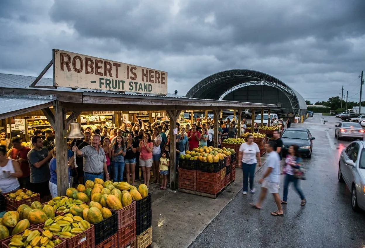 The Tuesday 10am produce bell at Robert Is Here fruit stand in Homestead