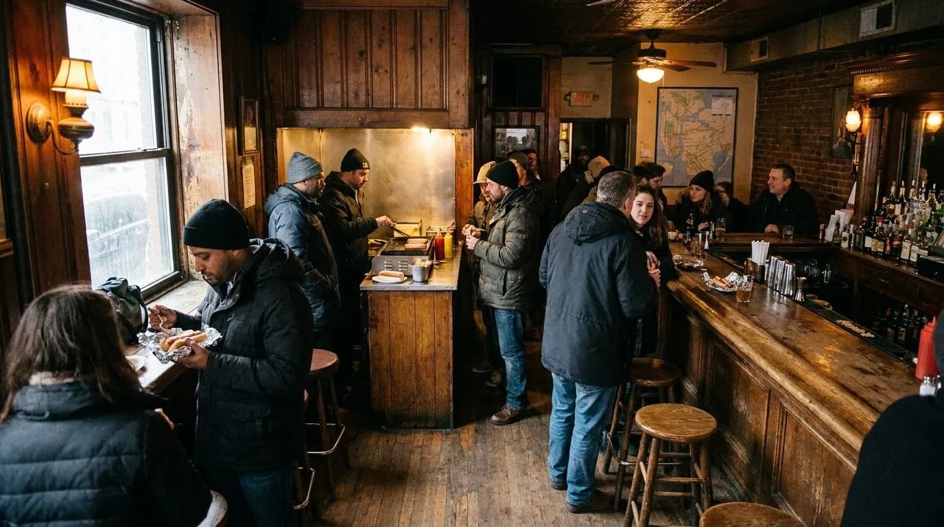 Cover scene for The Unexpected Hot Dog Counters Hiding Inside NYC Bars