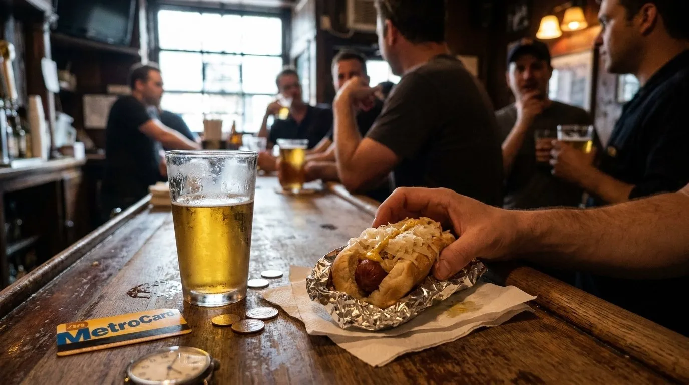 Editorial NYC detail for The Unexpected Hot Dog Counters Hiding Inside NYC Bars