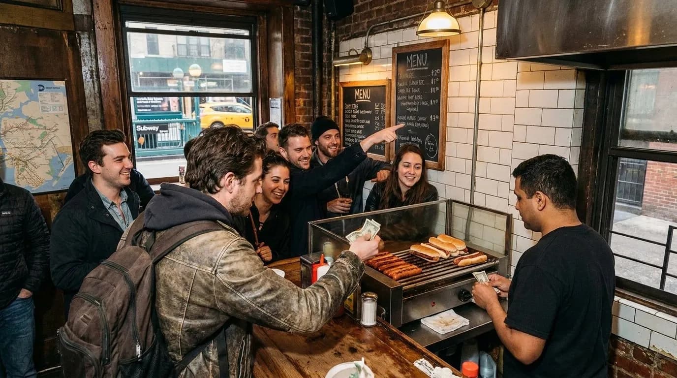 NYC experience scene for The Unexpected Hot Dog Counters Hiding Inside NYC Bars