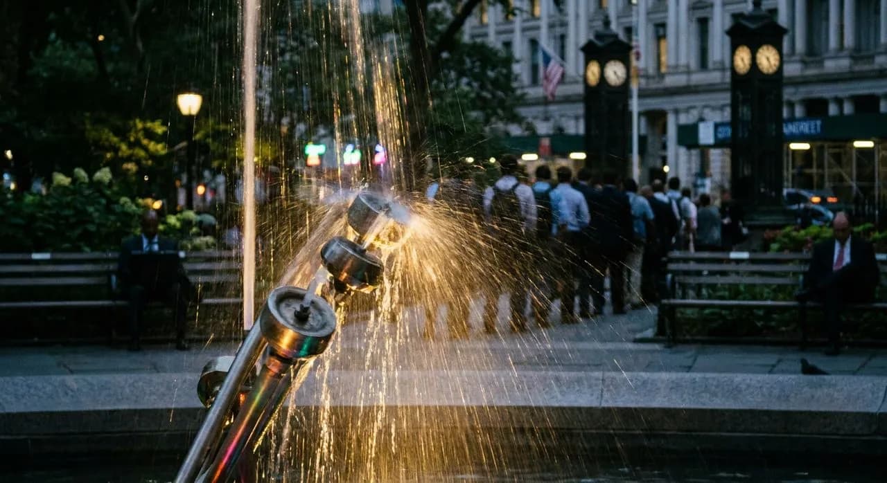 The Wednesday 5pm City Hall Park fountain light show