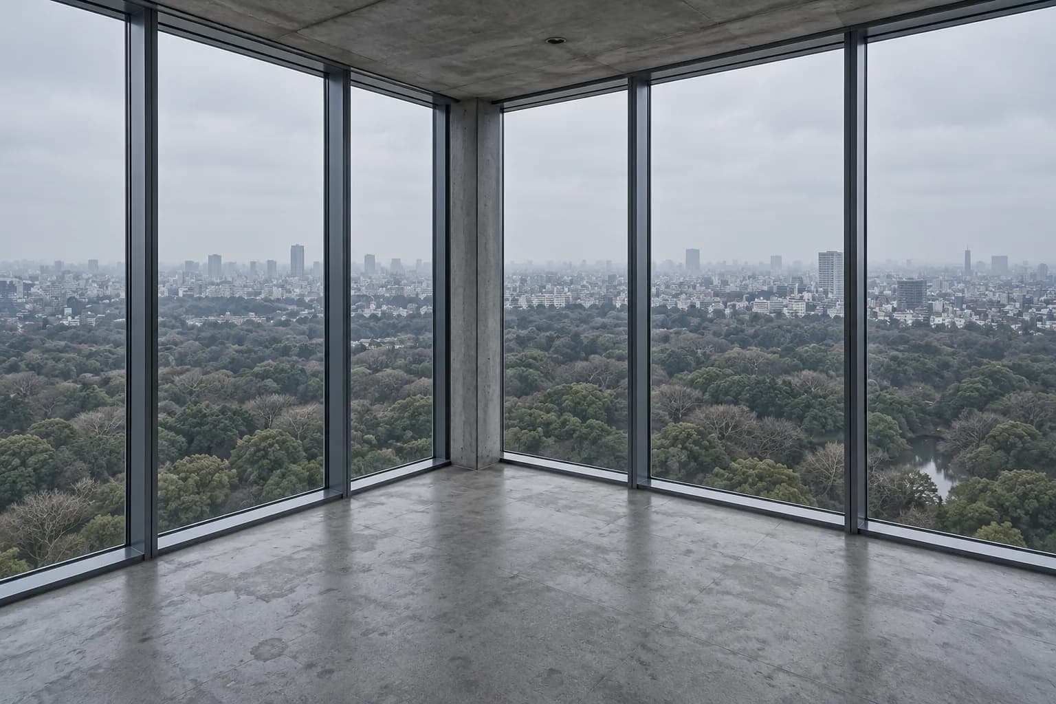 A glazed observation room at the top of a tower looking out over treetops