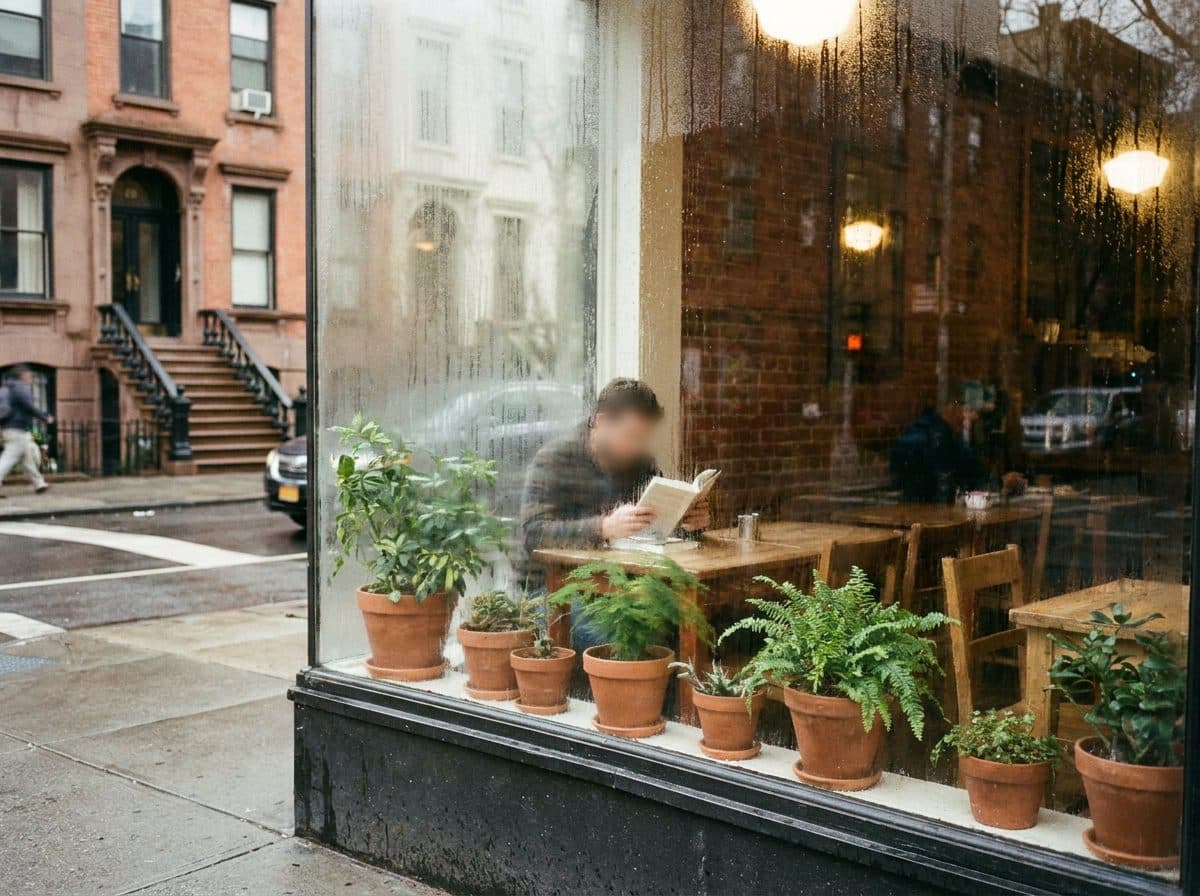 The Third-Wave Coffee Shop on a Park Slope Side Street Every Morning - scene