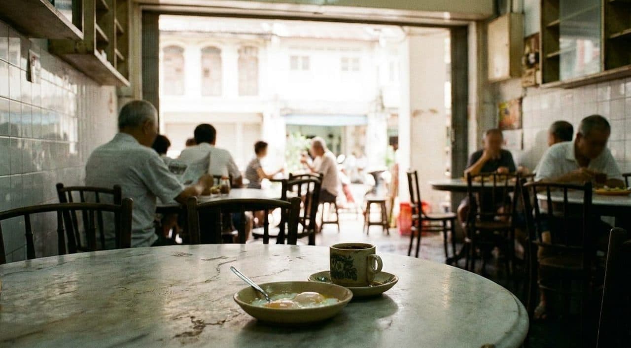 A Tiong Bahru Kopitiam at Breakfast Where Kaya Toast and Soft Eggs Mark Morning Time - scene