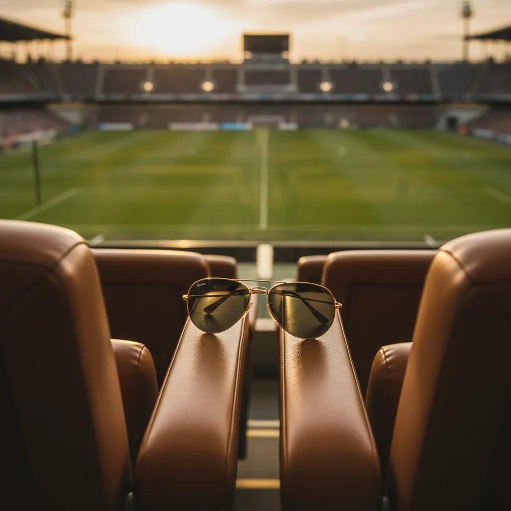 Empty VIP luxury box overlooking football pitch