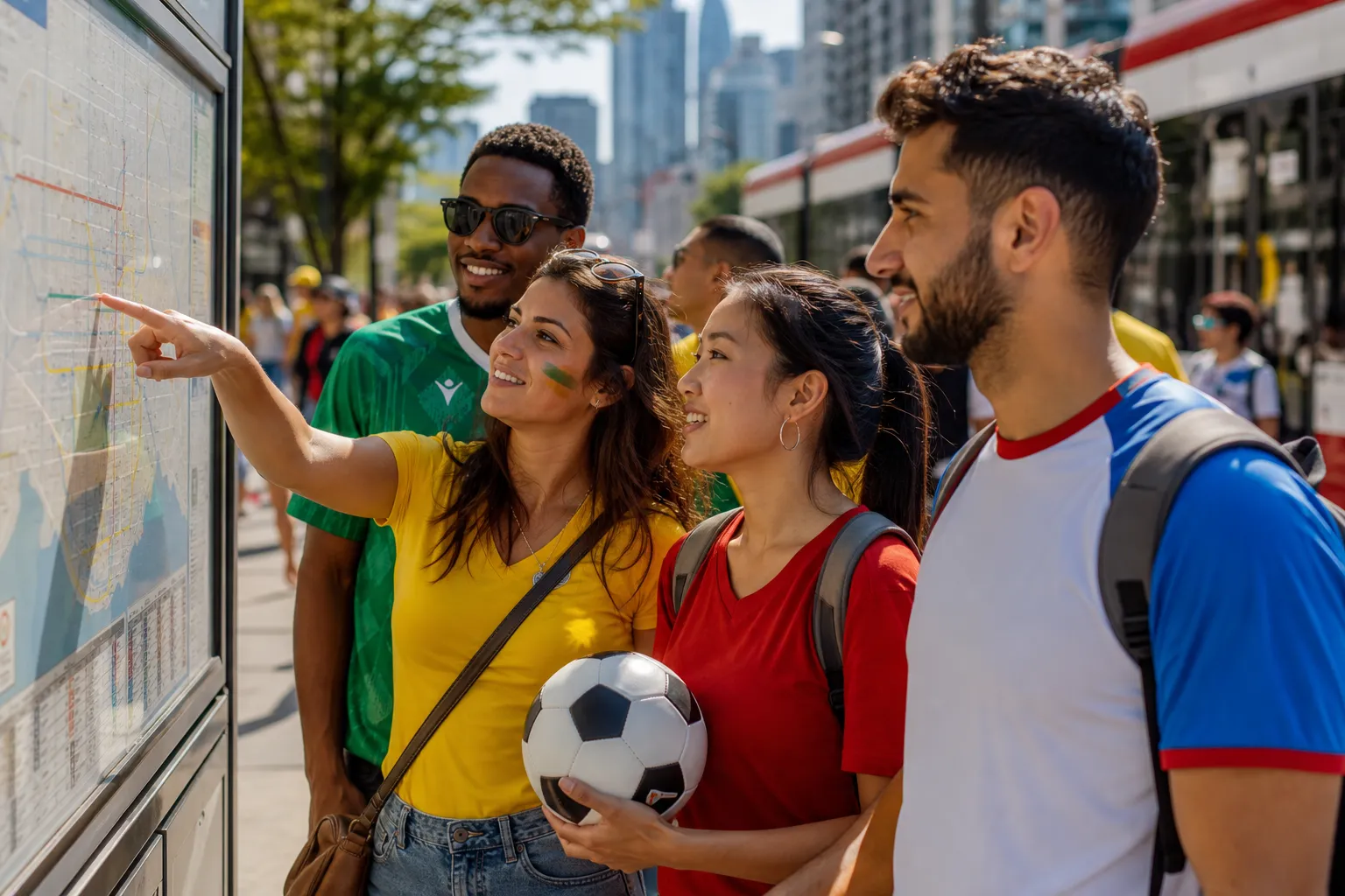 Toronto fans checking a World Cup match-day route
