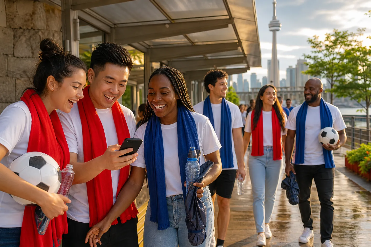 Toronto fans checking a transit and weather backup route after the match