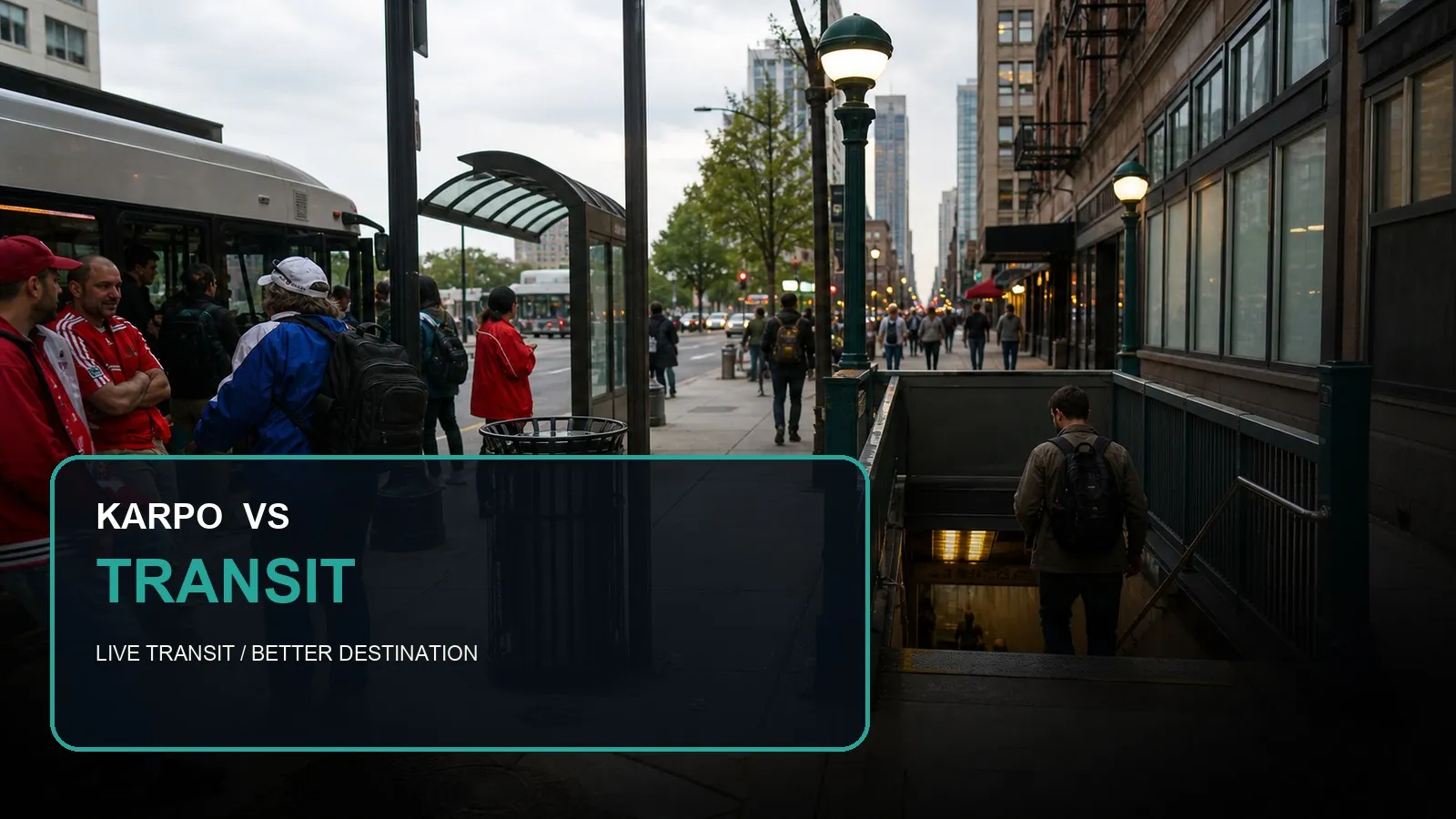 Karpo versus Transit in a photorealistic editorial city comparison.