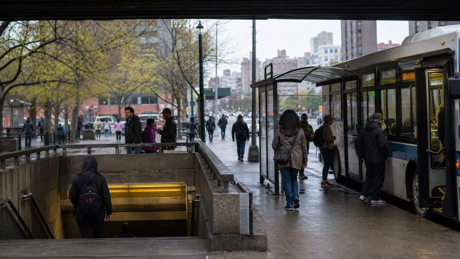 Photorealistic editorial comparison of Karpo and Transit in a real city decision.