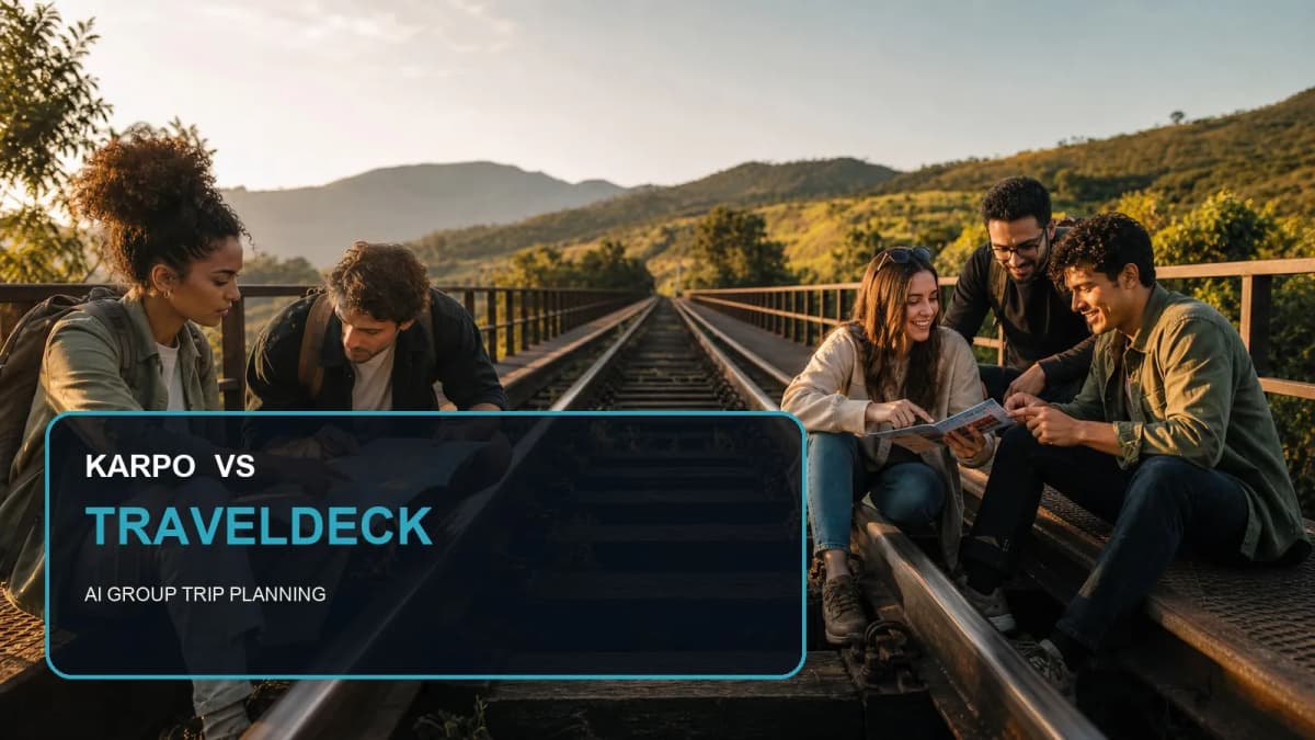 Karpo versus TravelDeck in a photorealistic editorial city comparison.