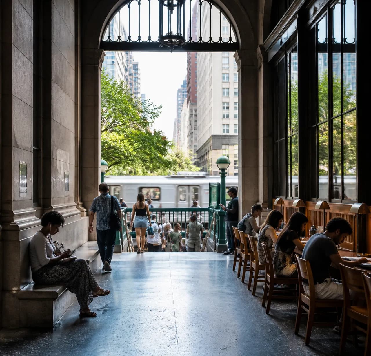 Local NYC scene for Restaurant Chain: NYC Libraries And Public Spaces Open Late During Heat Waves.