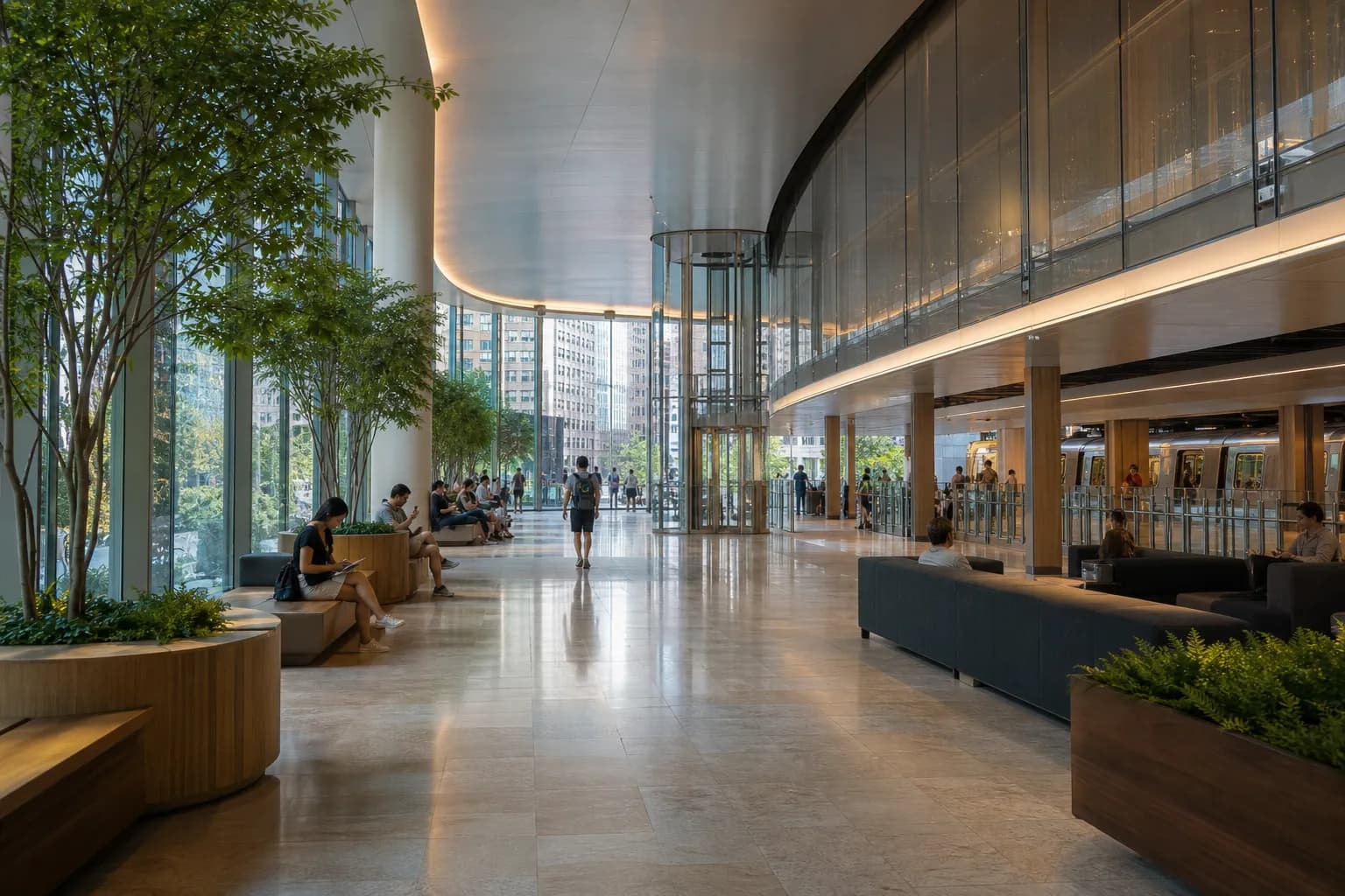 Local NYC scene for Weather Heat Wave: NYC Public Atriums With Seating, Restrooms And Wi-Fi.