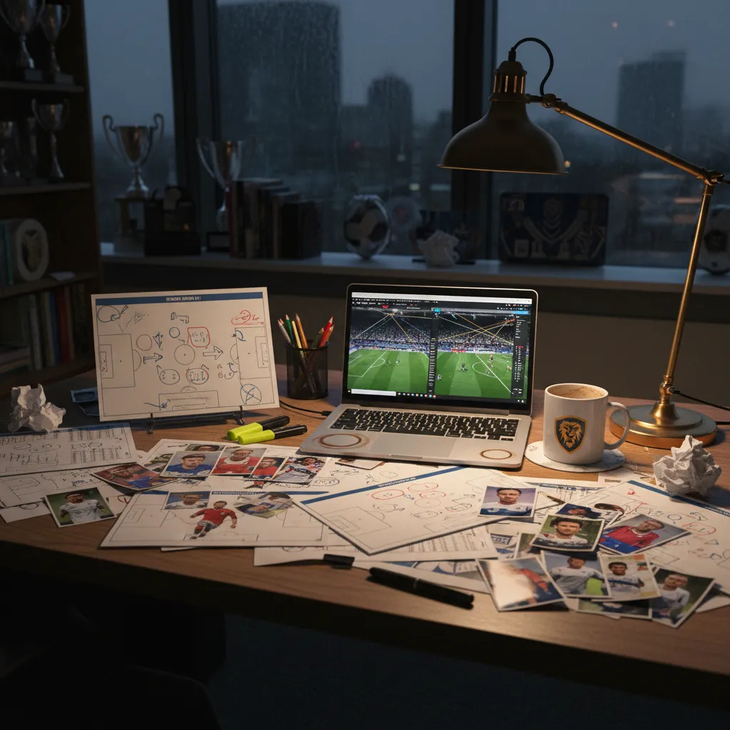 Squad selection documents spread across a manager's desk