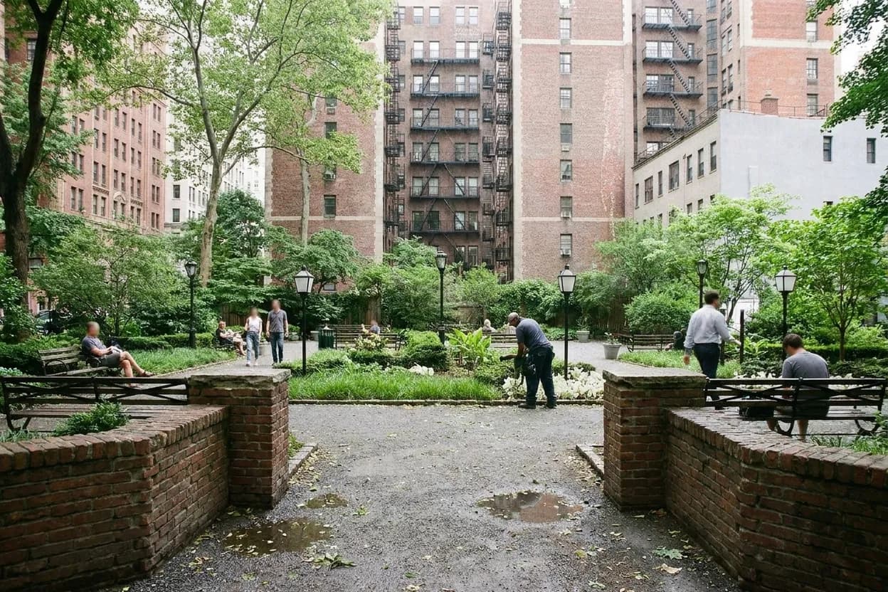 Cover scene for Tudor City Greens: The Hidden East Midtown Pocket Parks Above 42nd Street