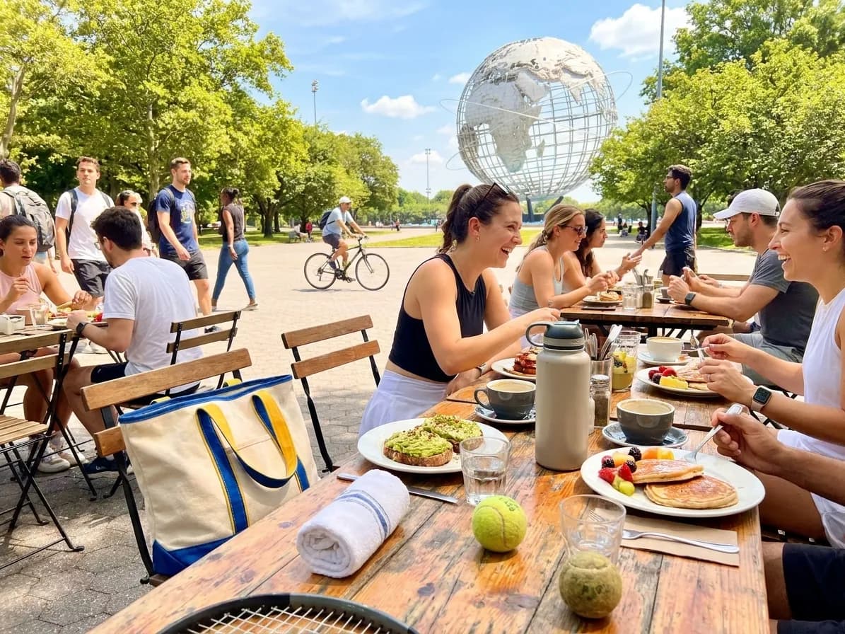 Bright Queens local-life detail for Liberty Vs Fever Route Before US Open 2026 Brunch Stop.