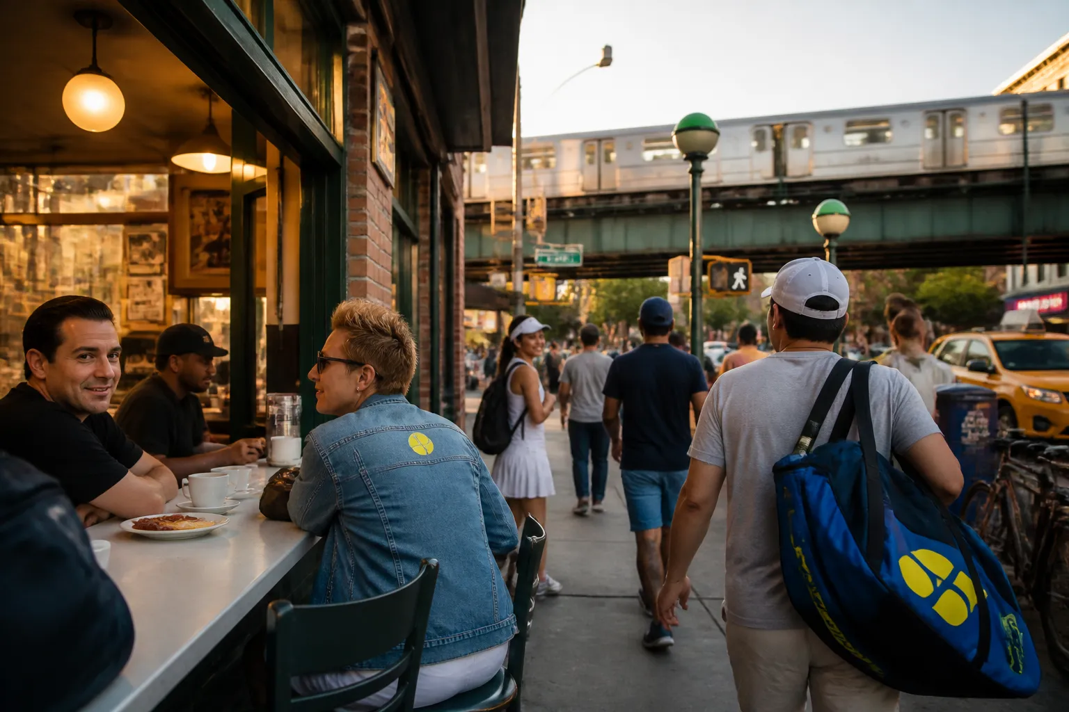 Bright New York local-life cover for Perez Hilton Near US Open 2026: Queens Breakfast Counters Before Day Sessions.