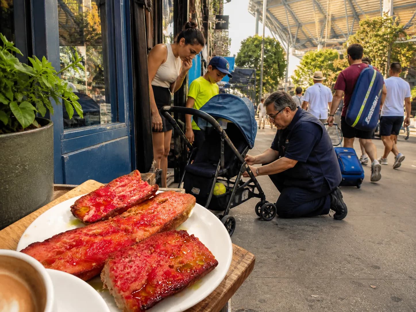 A bright Queens local-life scene connected to Nfl Near US Open 2026: Family Stroller Repair Stops Near Flushing Meadows.