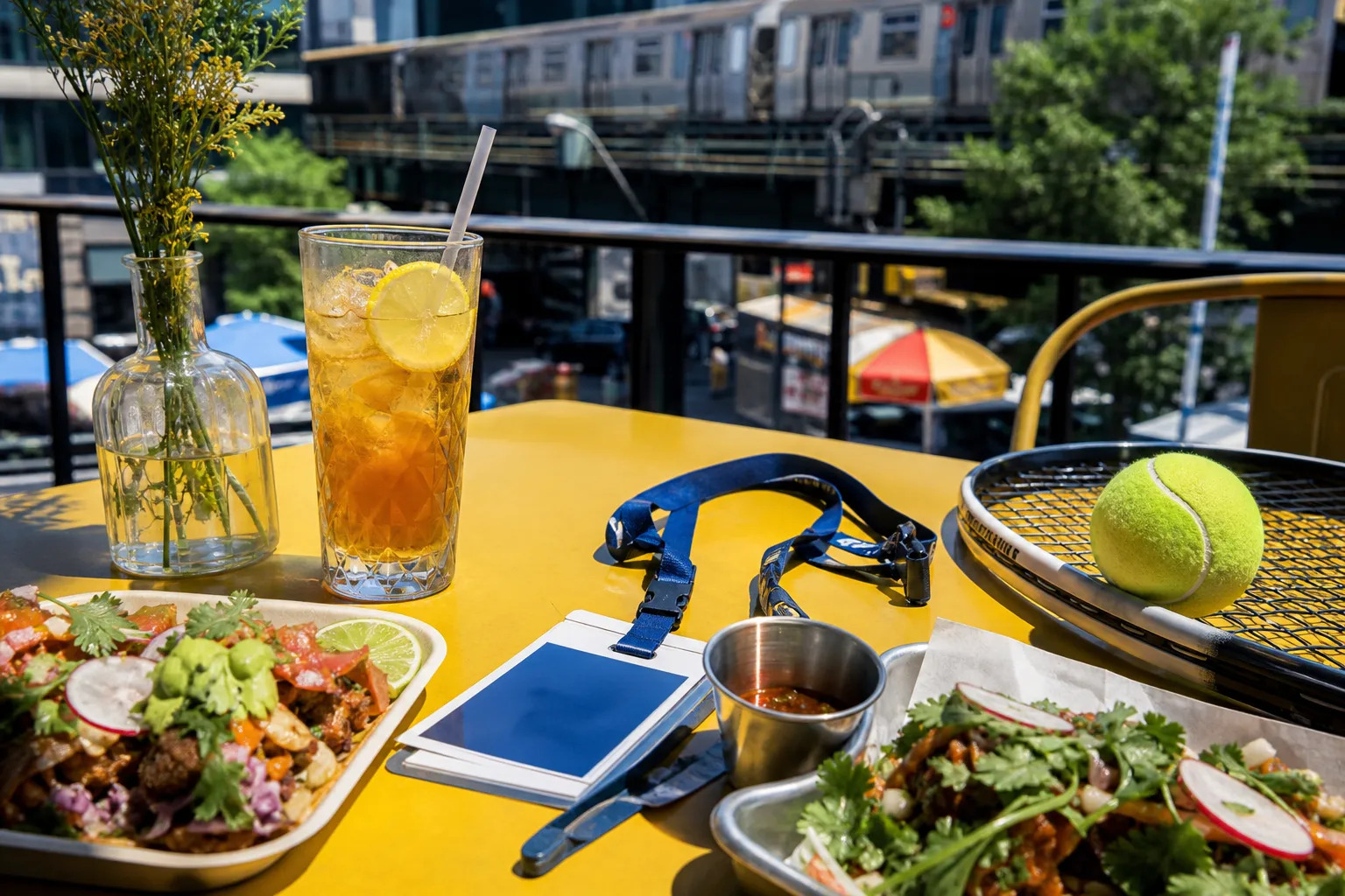 A bright New York local-life cover for Athletics Red Sox Fenway-Style Tavern Stops During US Open 2026, with US Open 2026 tennis details.