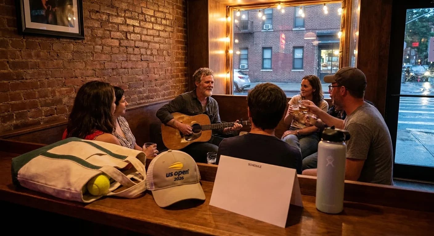 Bright New York local-life cover for Glen Hansard Acoustic Corners for Calm US Open Evenings.
