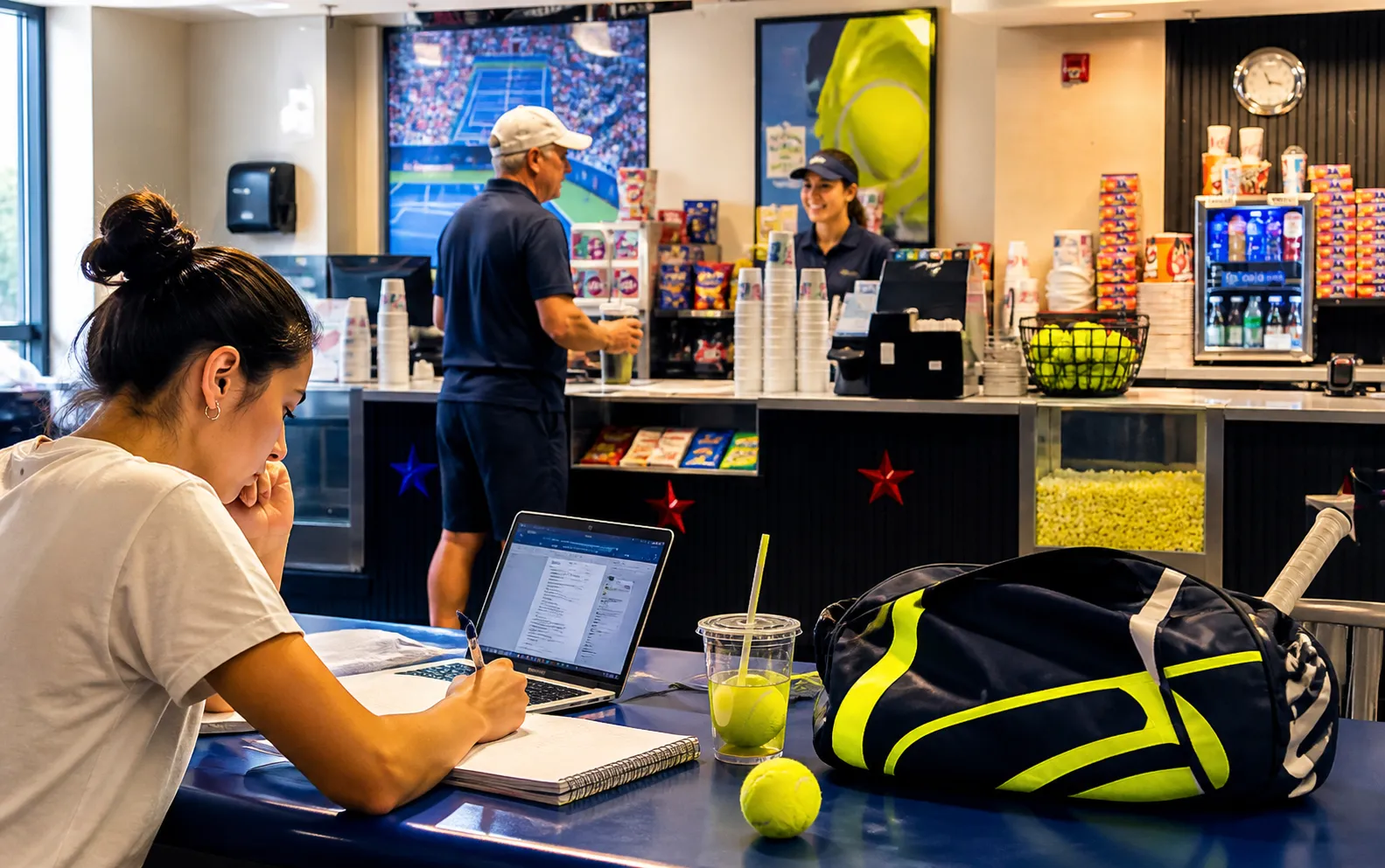 Bright New York local-life cover for Leagues Cup Near US Open 2026: Quiet Library Work Tables Between Matches.