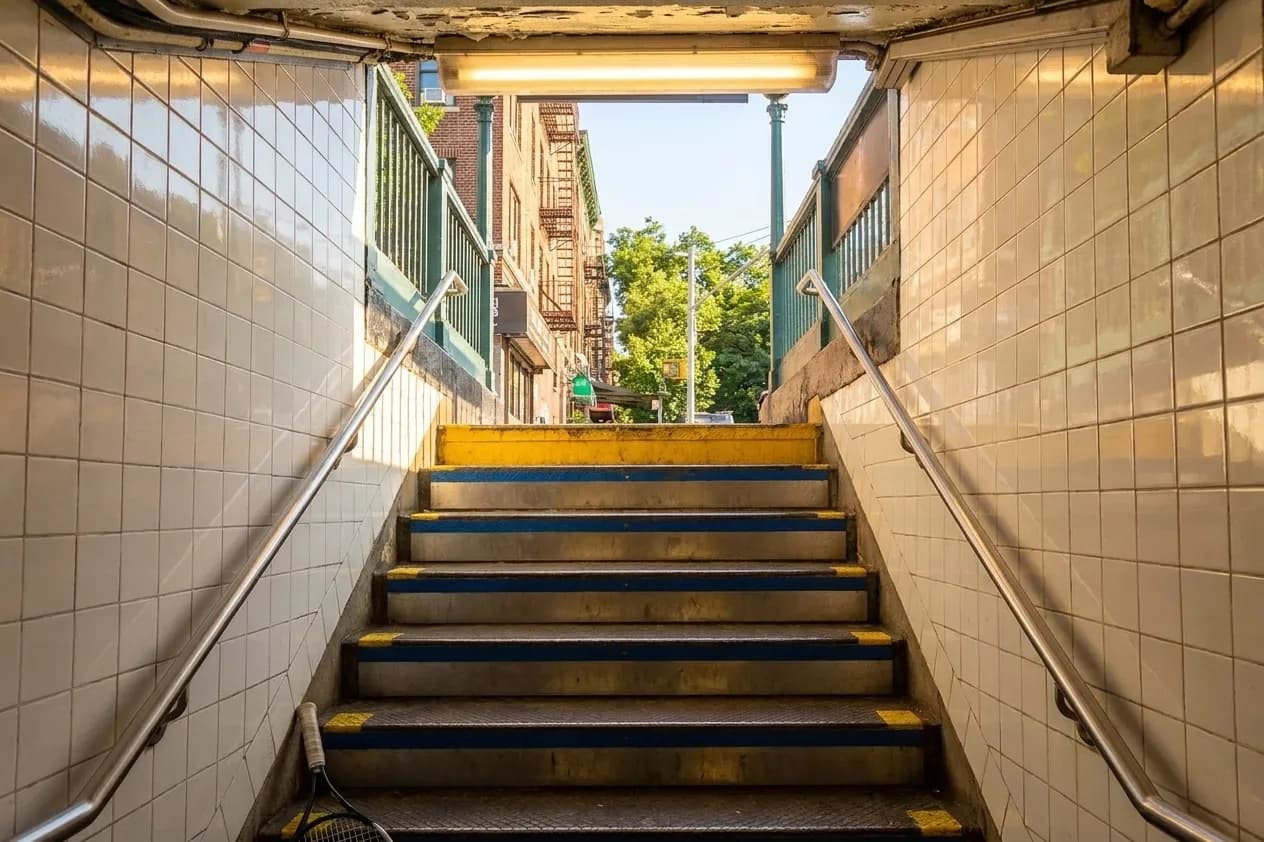 A bright New York local-life cover for Flood Watch Subway Alternatives Between Manhattan and the US Open, inspired by queens subway station.